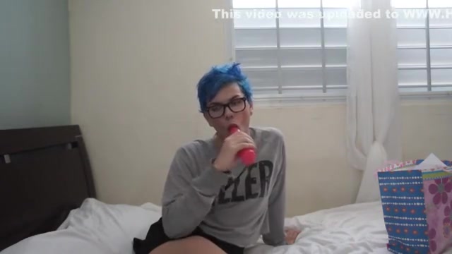 trans girl plays with toy and cum