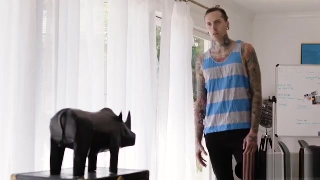 Skinny blonde shemale fucked in the ass by an emo guy