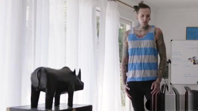 Skinny blonde shemale fucked in the ass by an emo guy