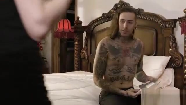 Skinny blonde shemale fucked in the ass by an emo guy