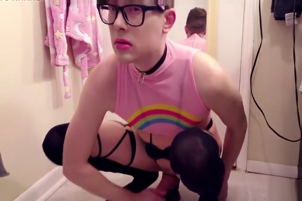 Sissy slut eats cums while fucking ass with huge bbc dildo