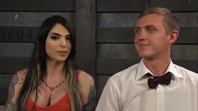 Busty tattooed tranny bartender fucks her patron