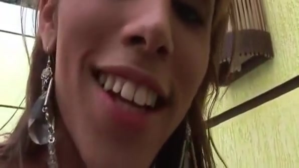 Blonde ladyboy ass smashed on a bench