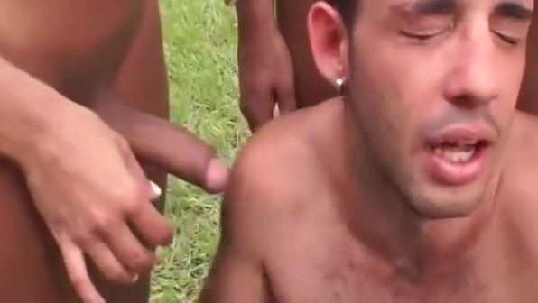 Tranny outdoor gangbang with bukkake