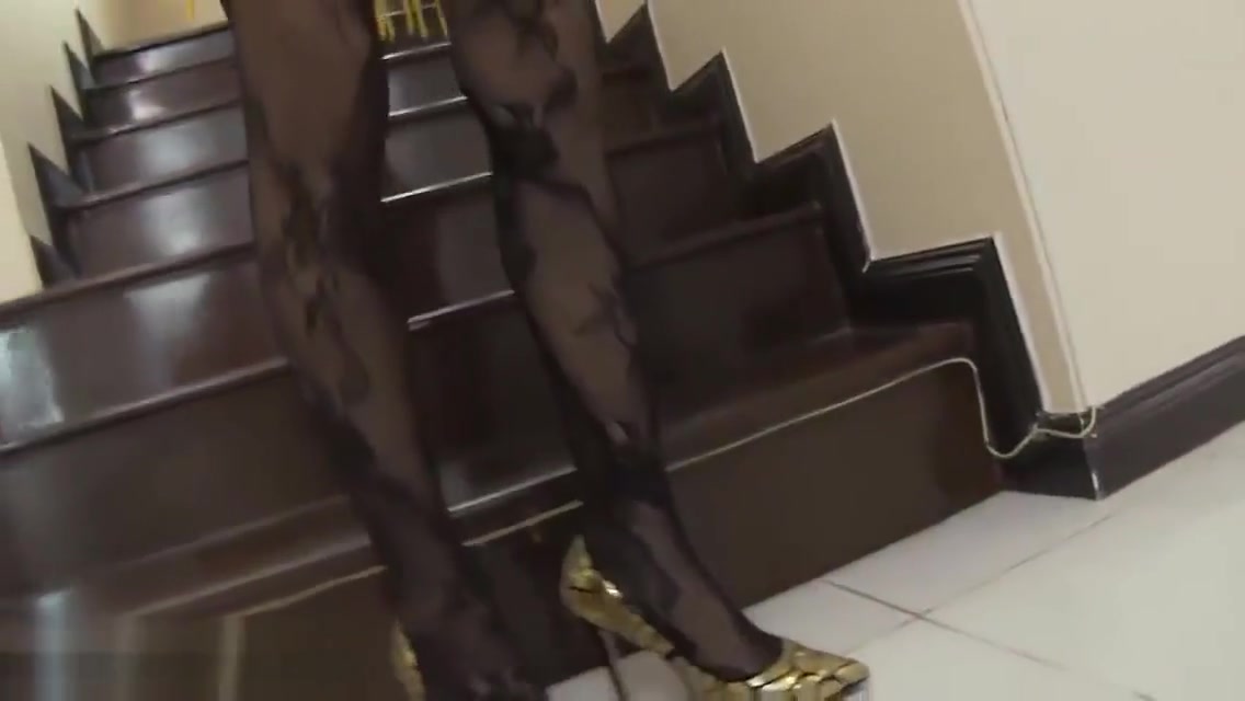 Ladyboy with gold high heels gets bareback fucked hard