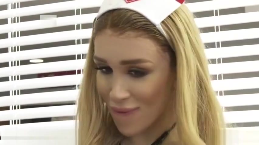 Tranny nurse measures cock size