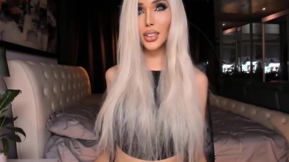 Gabi Lins In White Hair Hot Tgirl Ladyboy Masturbate Cock With Tattoo