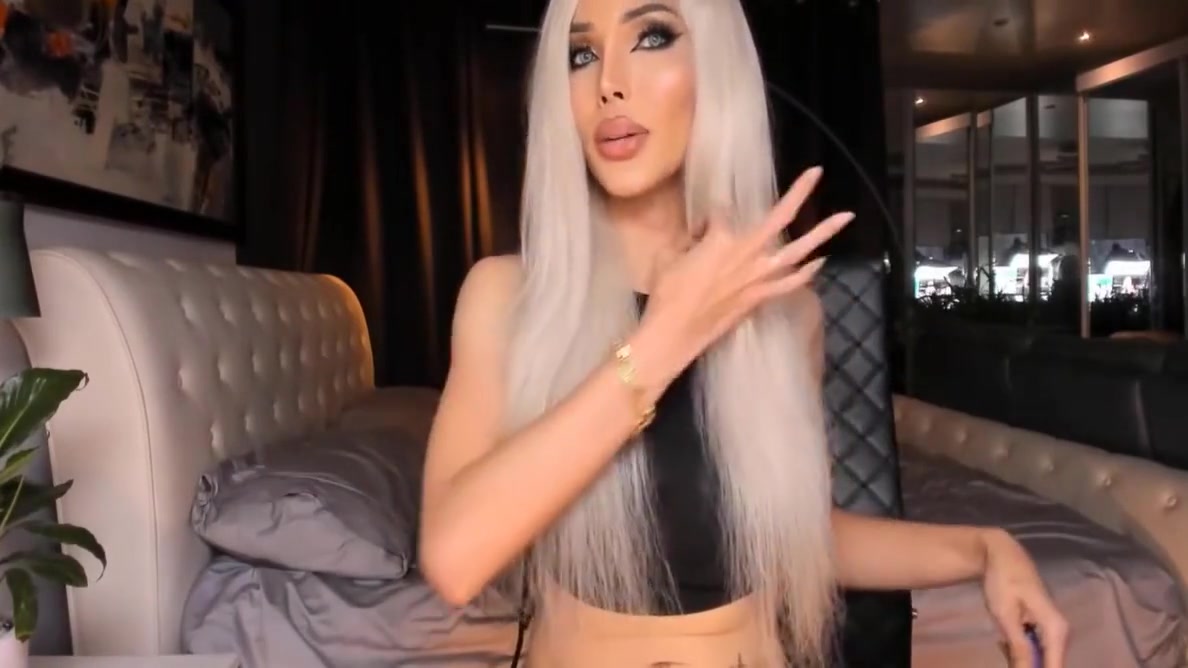 Gabi Lins In White Hair Hot Tgirl Ladyboy Masturbate Cock With Tattoo