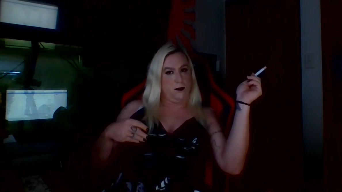 Trans Girl In Pvc Dress Pleases Herself While Smoking