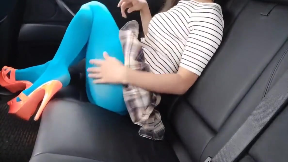 Ponnyboy Is Walking In The Street Withe Sexy Blue Pantyhose