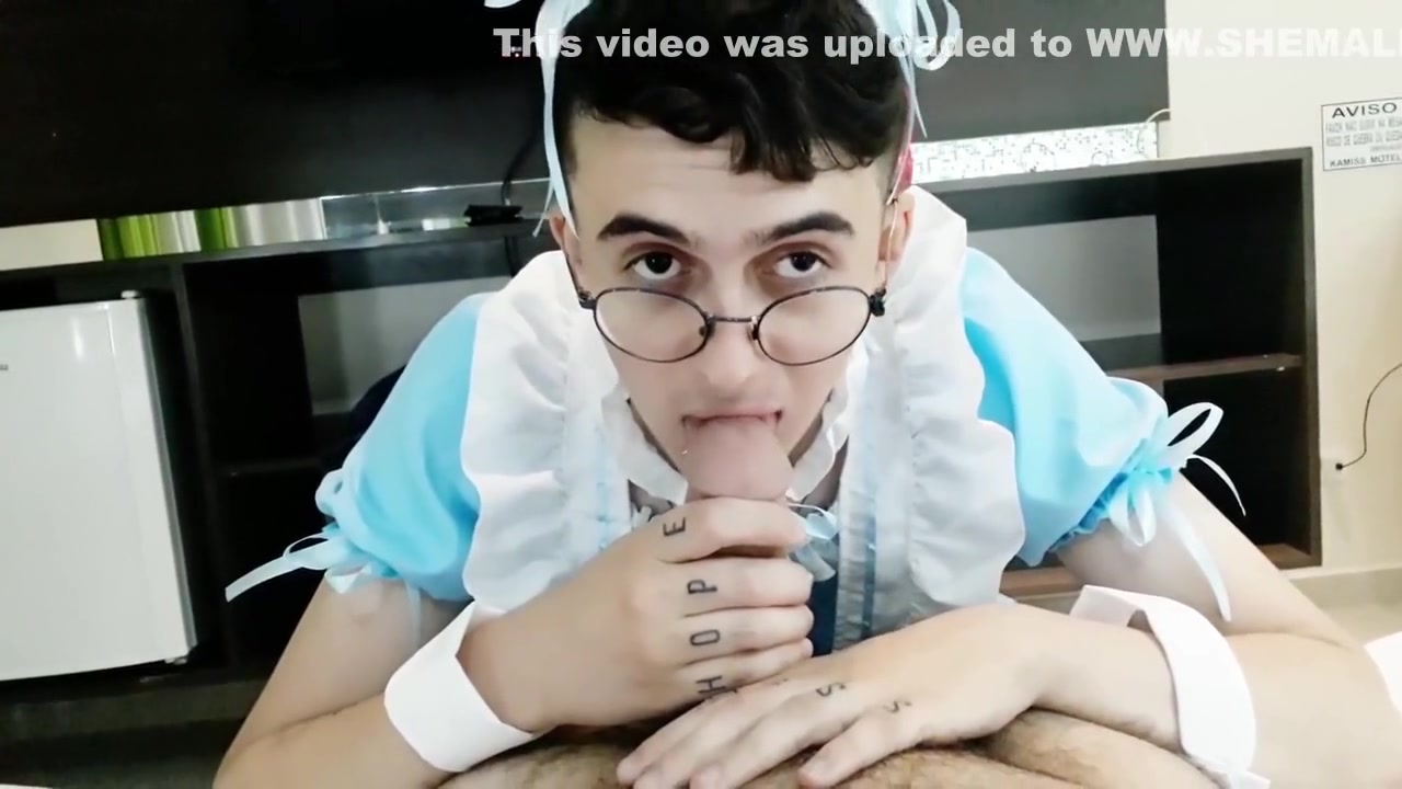 Cute Femboy In Maid Dress Blows His Bears Cock Until Its Hard