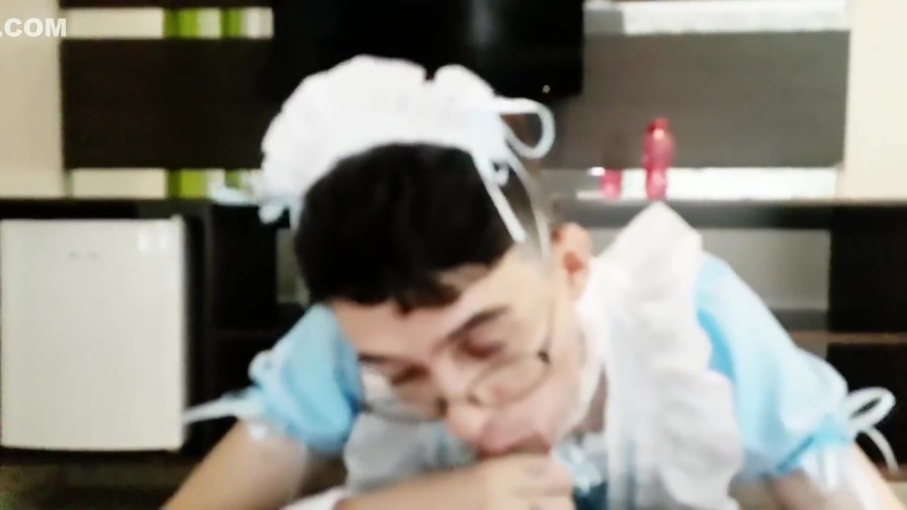Cute Femboy In Maid Dress Blows His Bears Cock Until Its Hard