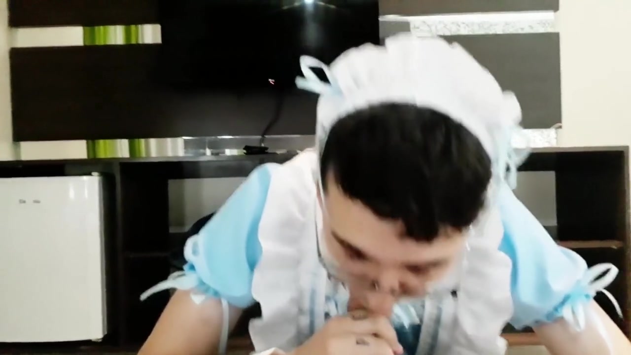 Cute Femboy In Maid Dress Blows His Bears Cock Until Its Hard