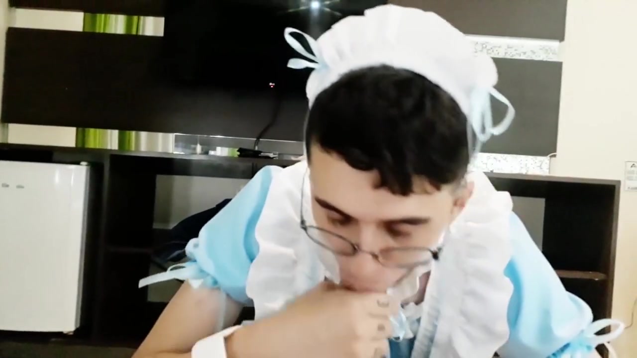 Cute Femboy In Maid Dress Blows His Bears Cock Until Its Hard