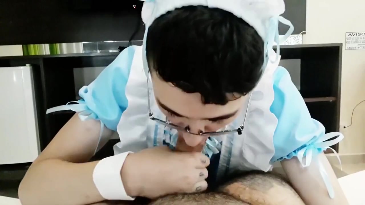 Cute Femboy In Maid Dress Blows His Bears Cock Until Its Hard