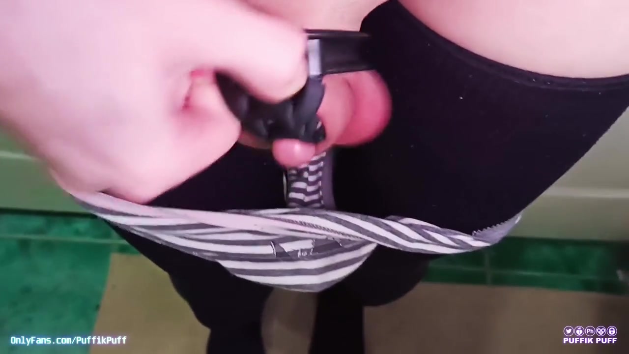 Cute Tgirl Playing With Chastity Cage And Cum Delay Until Open It