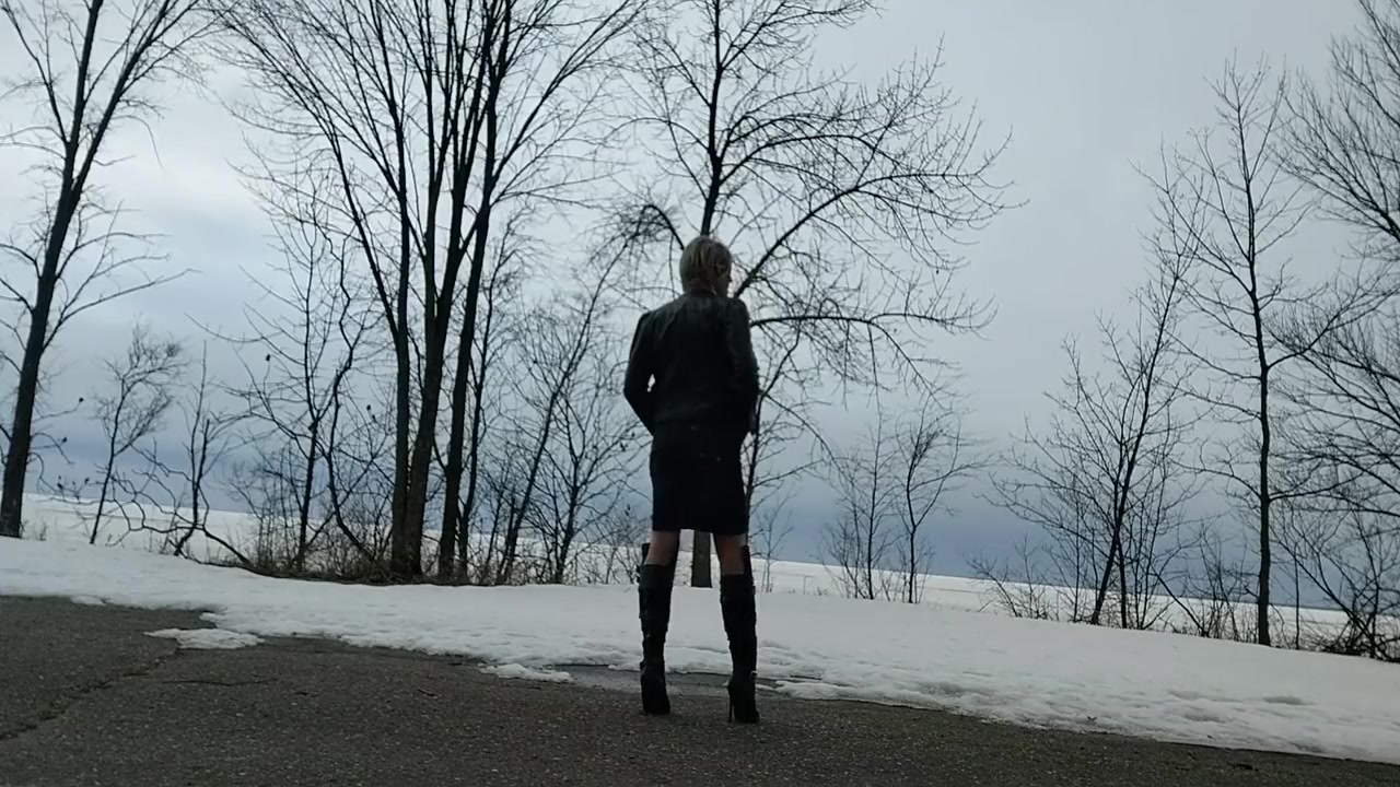 Sexy Cd Looking For You In Miss Me Skirt Leather Boots Public Cumming