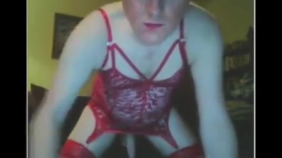 Venusvandam crossdresser in red lingerie