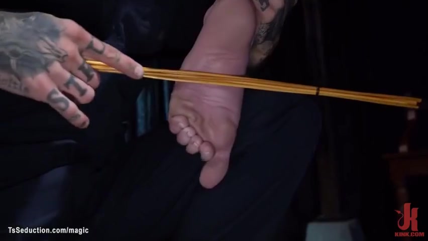 Trans Slave Bound And Feet Caned With Ella Hollywood
