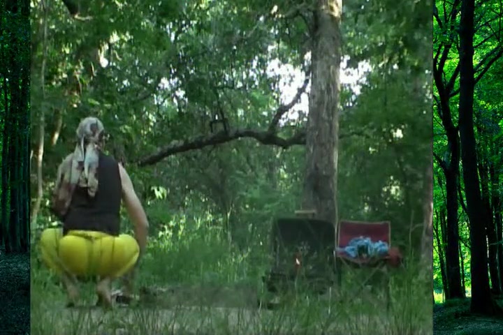 Chopping Wood In Yellow Pantyhose At Our Campsite