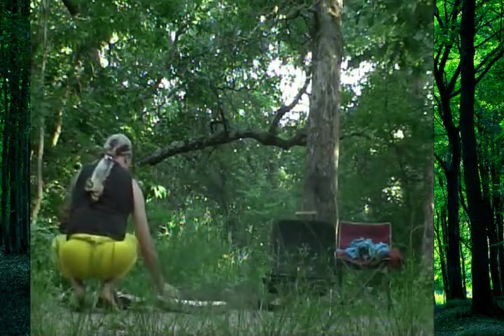 Chopping Wood In Yellow Pantyhose At Our Campsite