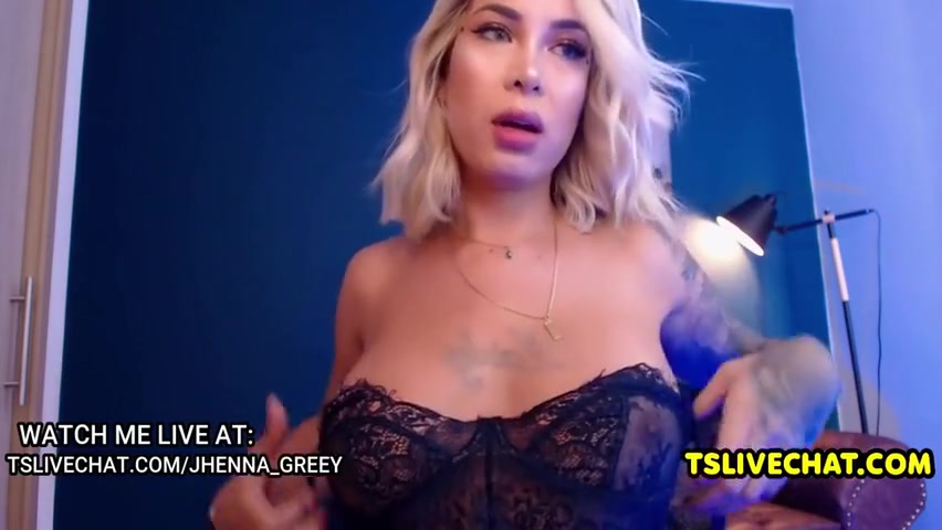 Big Titted Trans Blonde Babe Jerks Herself Off