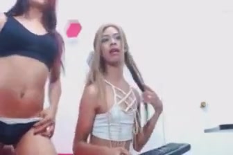 Tranny couple stripping and jerking hard cock