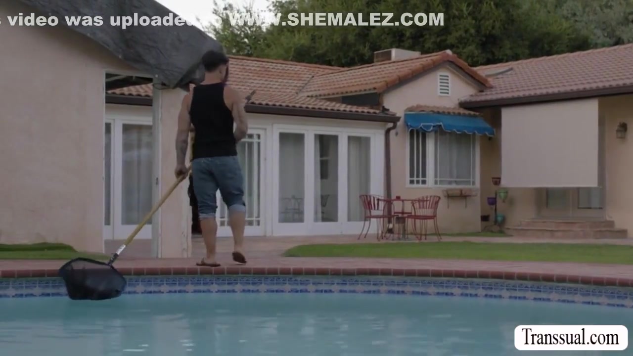 Busty Shemale Lets Her Pool Cleaner Fuck Her