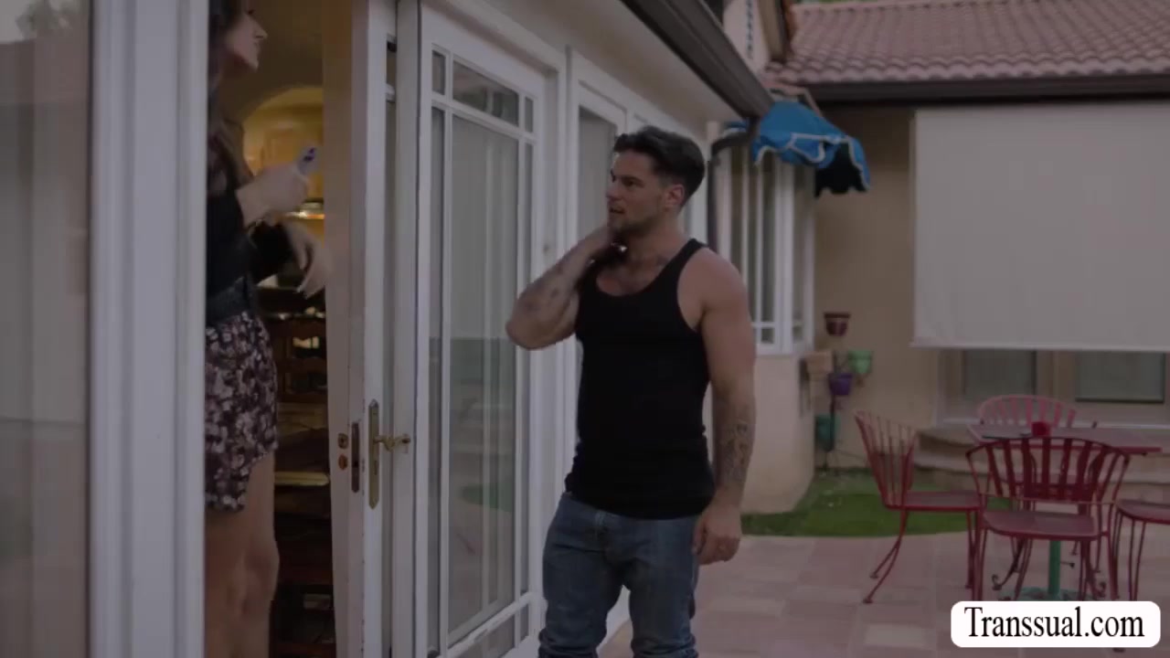 Busty Shemale Lets Her Pool Cleaner Fuck Her