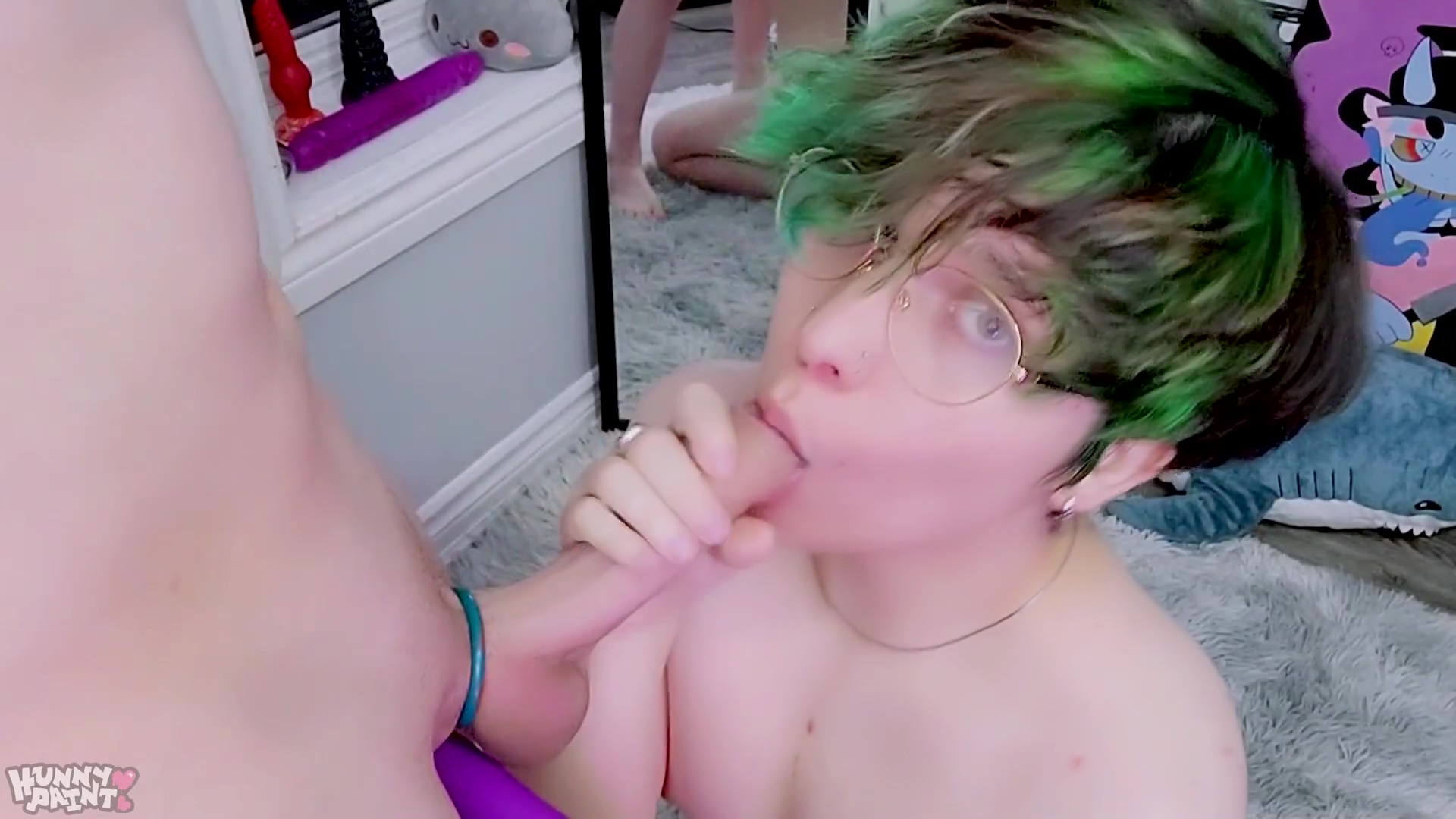 Young Green Haired Femboy Slut Gets Face Fucked By Huge Twink Cock
