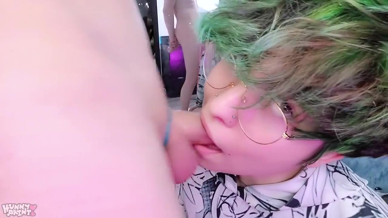 Young Green Haired Femboy Slut Gets Face Fucked By Huge Twink Cock
