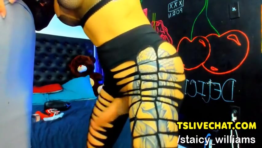 Tattooed Shemale Jerking Cock