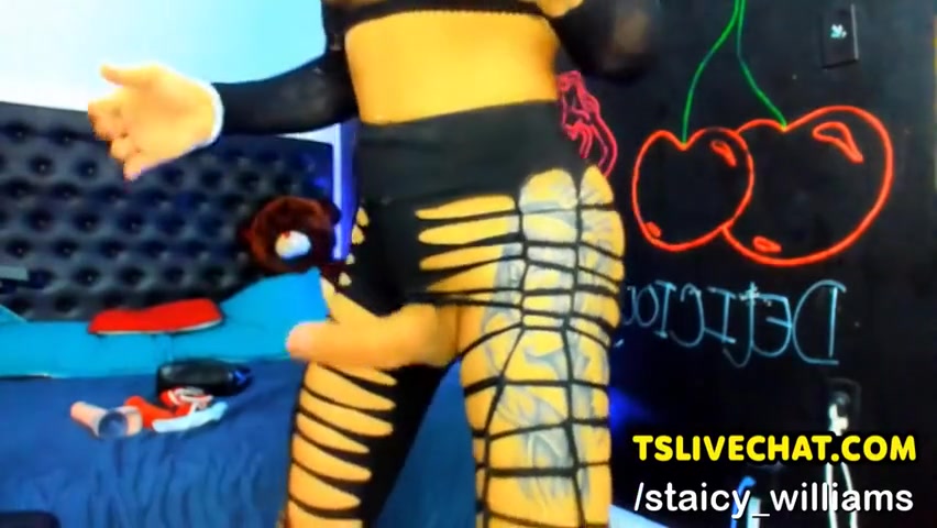 Tattooed Shemale Jerking Cock