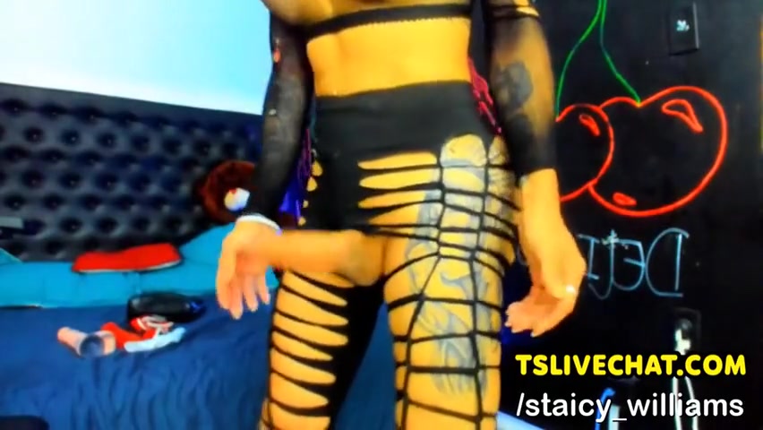 Tattooed Shemale Jerking Cock