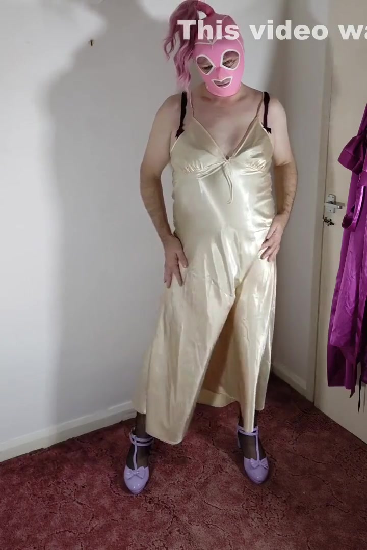 Uk Tv Slut Nottstvslut Sexy Gold Satin Black Stockings Pink Latex Hood