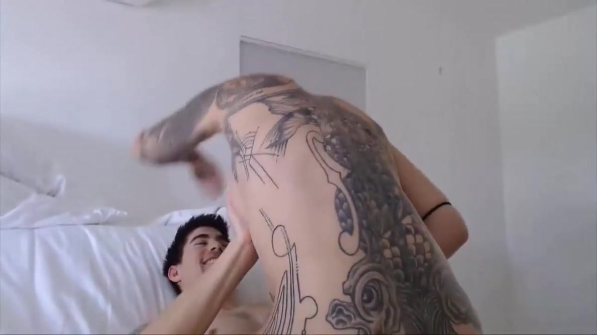 Tattooed Tranny Jerking Around With Her Bf