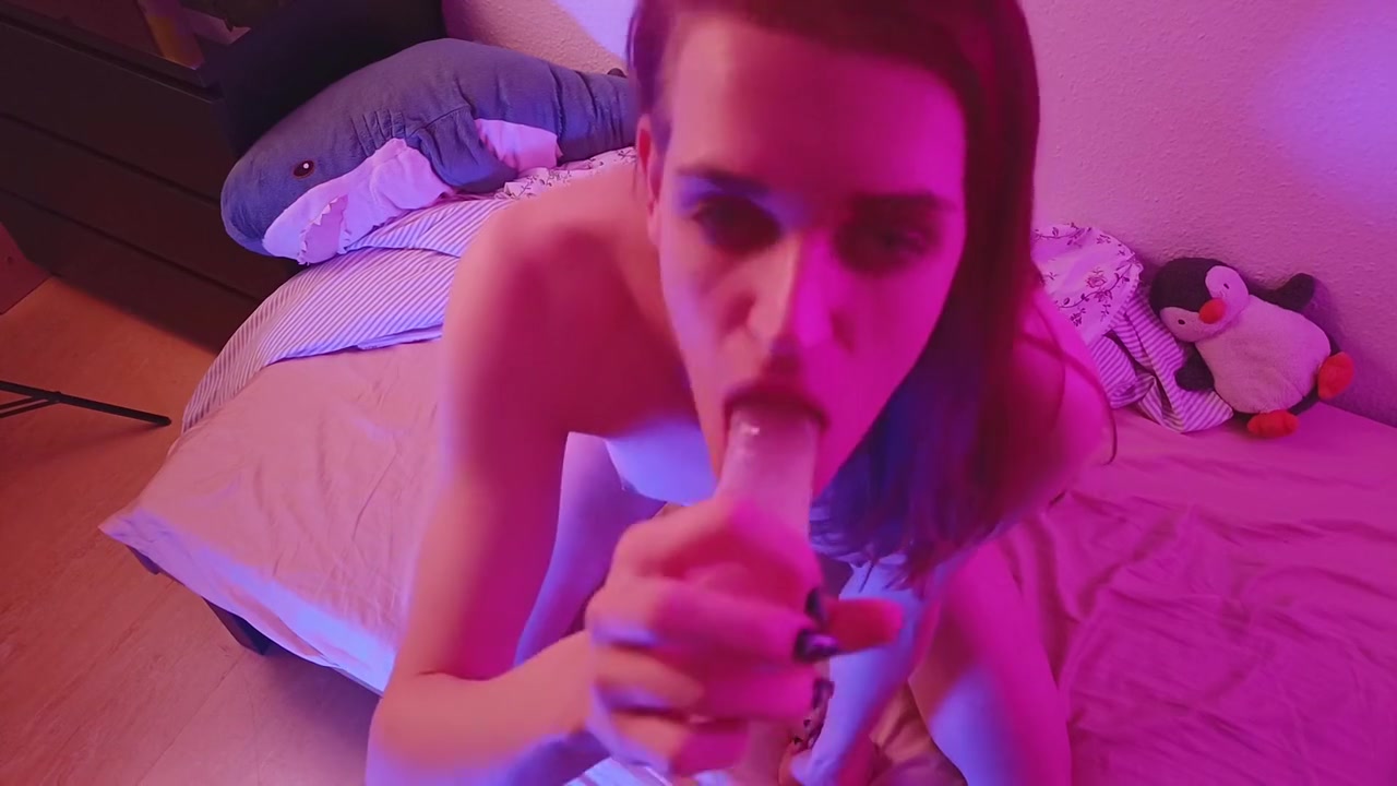 Cute Trans Girl Plays With Herself Under Neon Light