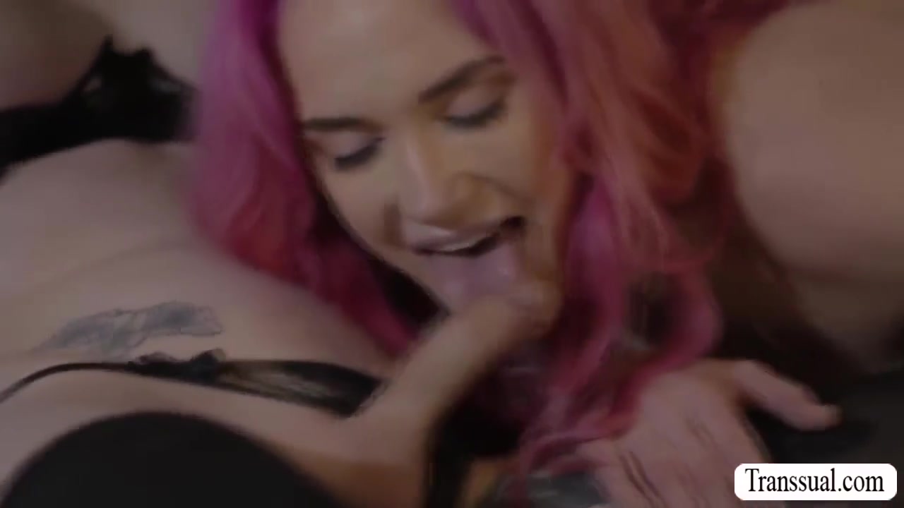 Shemale Brunette Fucks Pink Haired Friend