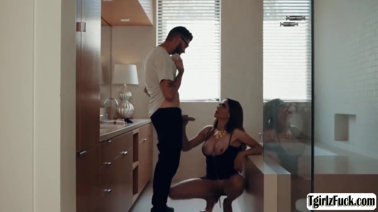 Sofia Sanders - Busty Brunette Tgirl Deepthroats Stepsons Cock