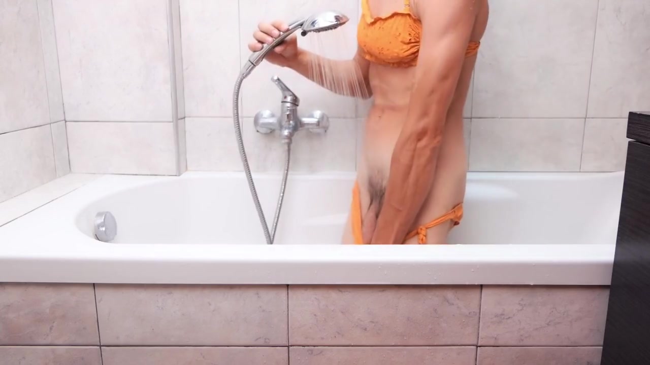 Hot Skinny Transgender Sorona In Swimsuit Bath Tub Slowmotion Strip Tease And Cumshot