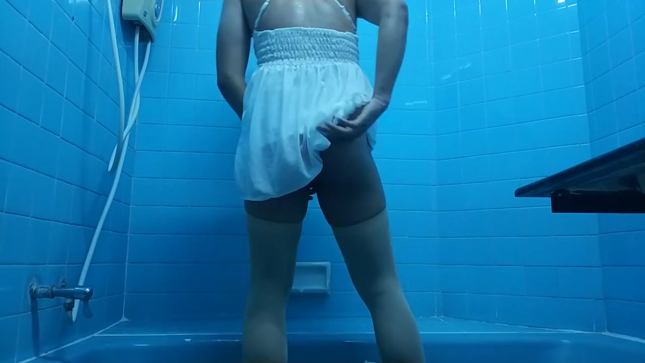 Crossdresser Cumshot White Dress