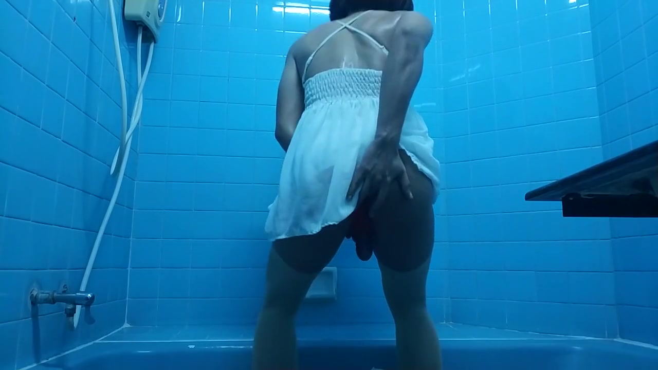 Crossdresser Cumshot White Dress