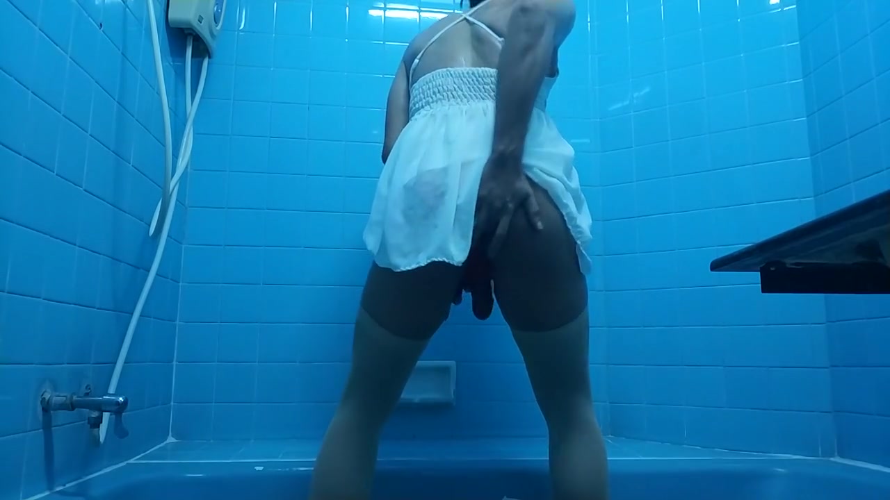 Crossdresser Cumshot White Dress