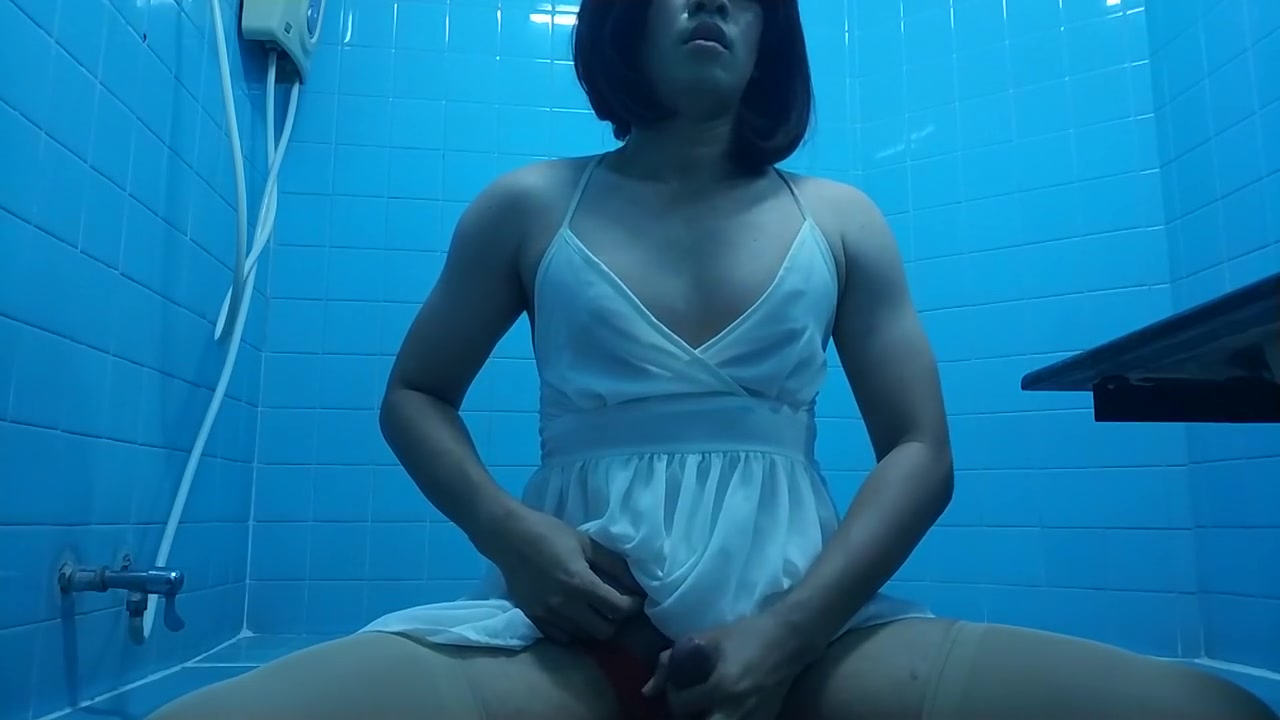 Crossdresser Cumshot White Dress