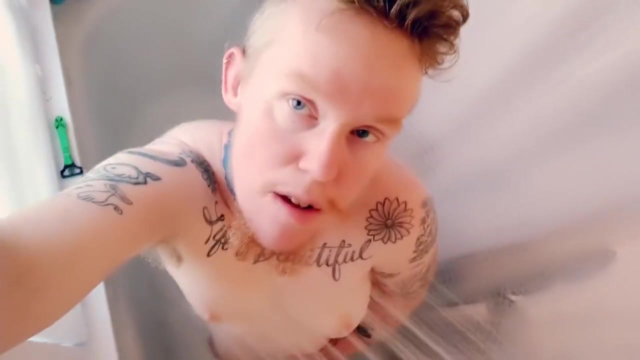 Trans Man Plays With His Erect Nipples Edging In Shower