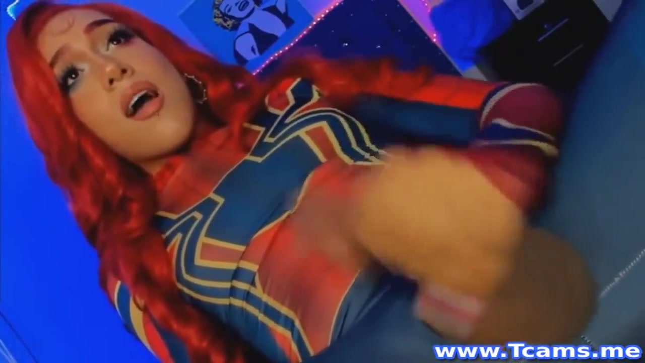 Shemale In Costume Masturbates Her Cock