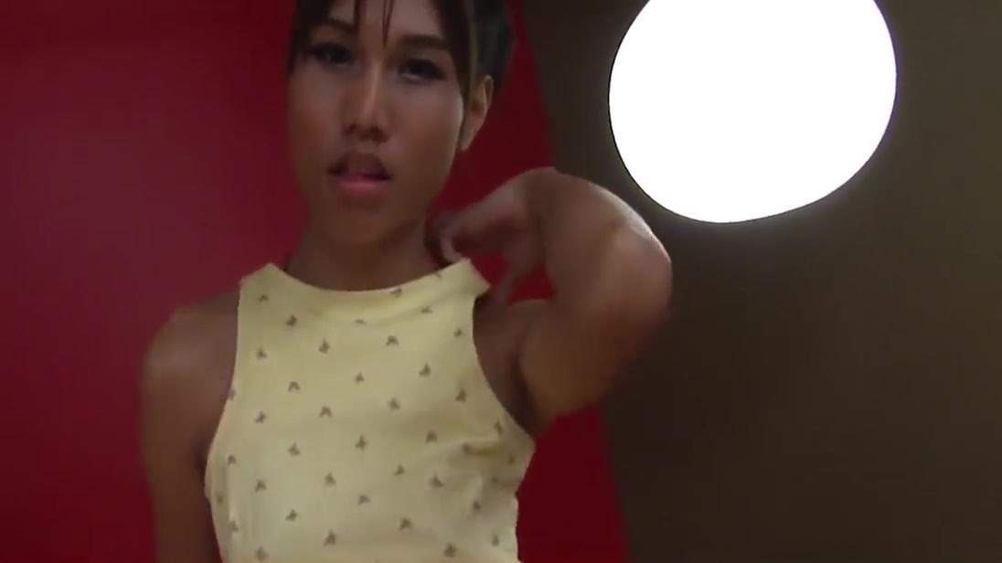 Tanned Ladyboy Nongtoey Strips Her Yellow Dress And Jerks