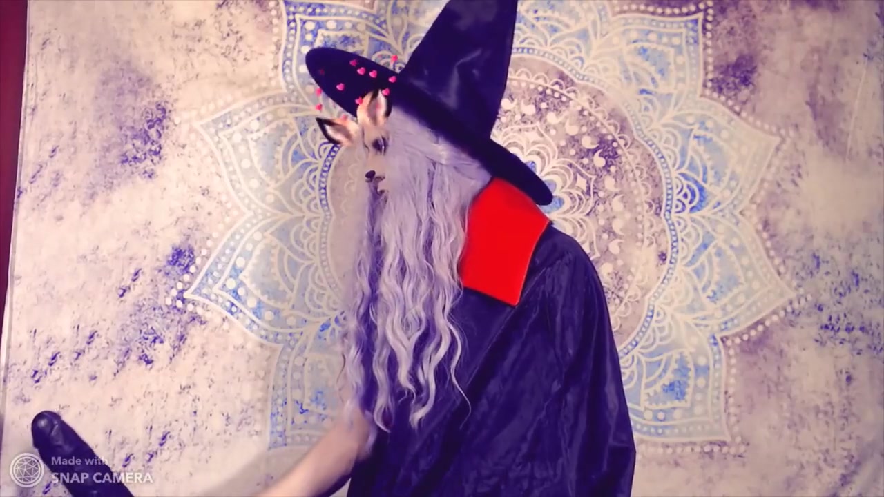 Gothic Witch Takes Three Large Dildos