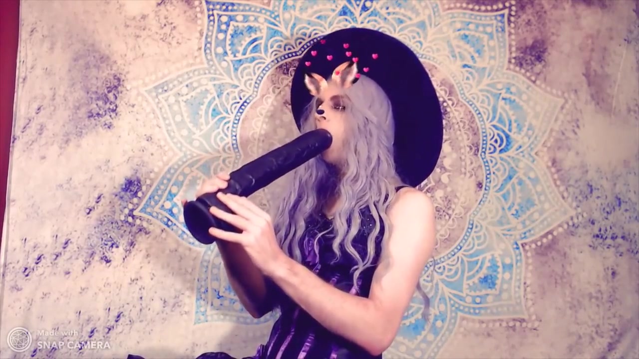 Gothic Witch Takes Three Large Dildos