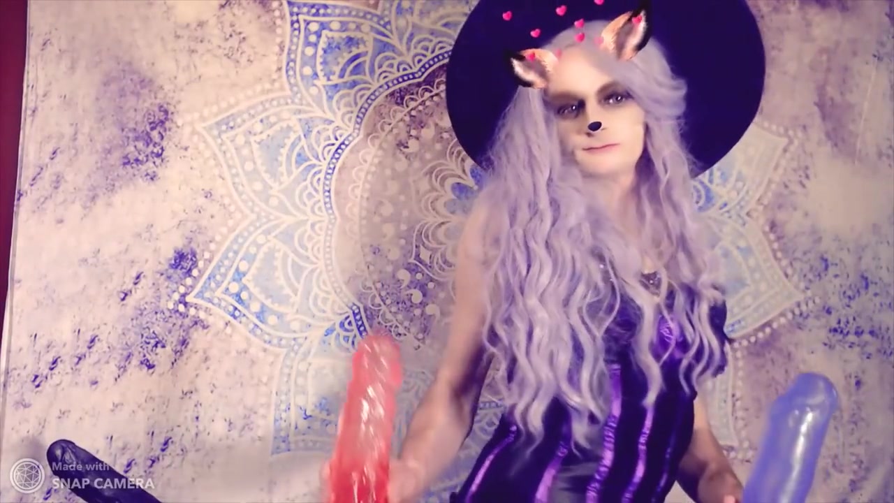 Gothic Witch Takes Three Large Dildos